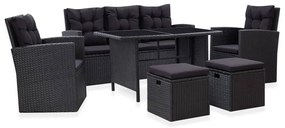 Set mobilier de gradina cu perne, 6 piese, negru, poliratan