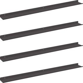 vidaXL Raft suspendat Pe perete 4 pcs Negru 100 x 9 x 2,5 cm Oțel