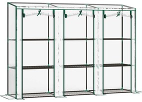 Outsunny Seră de grădină cu rafturi la 3 niveluri, seră de balcon cu 3 uși rulante cu fermoar, 215 x 46 x 151 cm, verde | Aosom Romania