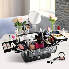 HOMCOM Valiză Machiaj Profesional, Truse Detașabile, Cadru Aluminiu, Portabilă, 30x18.5x22cm | Aosom Romania
