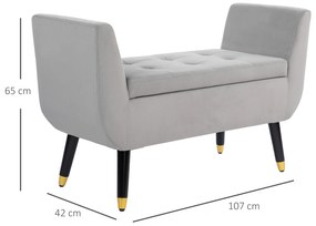 HOMCOM Bancă cu stocare și brațe, Truhenbank, poliester catifelat, lemn de cauciuc, Hellgrau, 107 x 42 x 65 cm | Aosom Romania