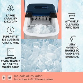 Klarstein ON-THE-ROCKS, aparat de gheață, LED-uri, | 12 kg la fiecare 24 de ore | 2,1 L | Oțel inoxidabil, culoare neagră