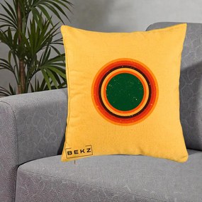 Perna Decorativa Retro Cerc Concentric Geometric Vintage, 40x40 cm, Galben, Husa Detasabila, Perna Inclusa, BEKZ®