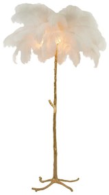 Lampadar alb/auriu cu abajur din pene (înălțime 180 cm) Feather – Light &amp; Living