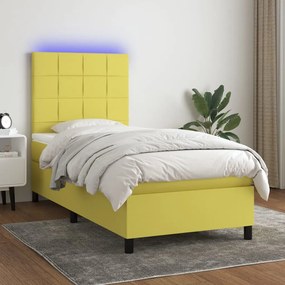 3134836 vidaXL Pat cu arcuri, saltea și LED, verde, 80x200 cm, textil