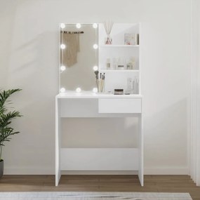 808801 vidaXL Masă de toaletă cu LED, alb, 74,5x40x141 cm
