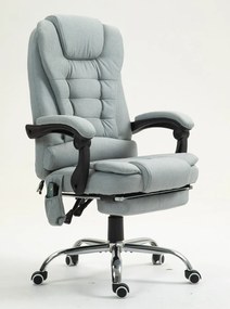 RESIGILAT- Scaun directorial cu Masaj și Încălzire, functie sezlong, suport picioare, textil, Gri deschis