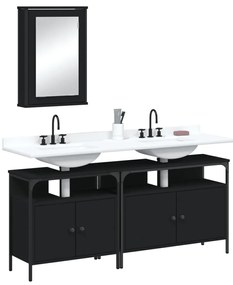 vidaXL Set mobilier de baie, 3 piese, negru, lemn compozit