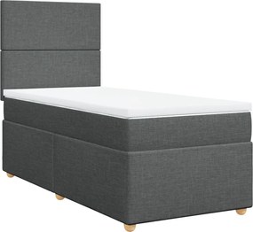 vidaXL Pat box spring cu saltea, gri închis, 90x190 cm, textil