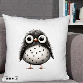 Perna Decorativa Bufnita Neagra cu Buline Albe, 40x40 cm, Alb Pufos, Husa Detasabila, Perna Inclusa, BEKZ®