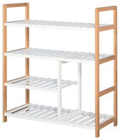 HOMCOM Etagère à Chaussures - etajeră de depozitare - Mobilier Pantofi 4 Nivele Lemn de pin rafturi cu lamele MDF Alb | Aosom Romania