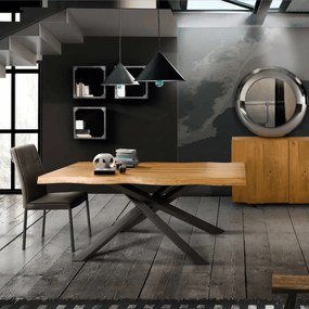 MASA WOOD - BLAT LEMN MASIV CU PICIOR METALIC - 180 CM / 90 CM / 77 CM - NEGRU