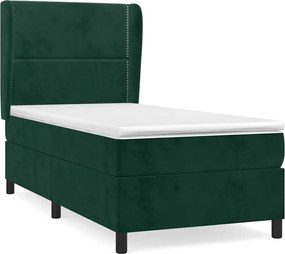 vidaXL Pat box spring cu saltea, verde închis, 90x190 cm, catifea