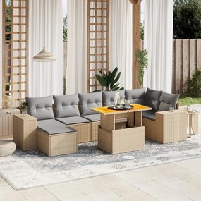 vidaXL Set canapele de grădină, 8 piese, cu perne, bej, poliratan