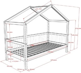Pat copii FORREST HOUSE 90 X 200 CM STEJAR