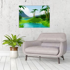 Tablou pe sticlă - Lac în junglă (70x50 cm)