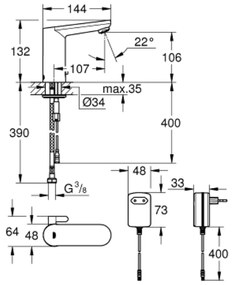 Baterie lavoar cu senzor crom Grohe Eurosmart Cosmopolitan E New