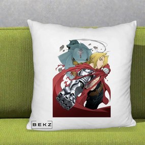Perna Personalizata Fullmetal Alchemist Brotherhood Edward si Al Poster, 40x40 cm, Alb Pufos, Husa Detasabila, Perna Inclusa, BEKZ®