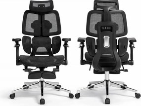 DeluxStar T10 Premium – Scaun ergonomic, cotiere 6D ultra moi, Suport Lombar 3 Zone Dinamice, Spătar ajustabil pe inaltime, Sezut Translatie, Tetiera 4D, mecanism multifunctional inclinare/blocare, pivotant, Mesh, Negru