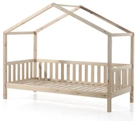 Pat tip căsuță DALLAS cu laterale de siguranță pentru copii, 90x200 cm, natural- Vipack