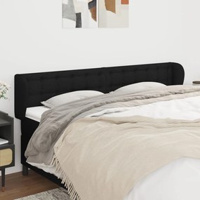 Tablie de pat cu aripioare negru 203x23x78 88 cm textil 1, Negru, 203 x 23 x 78 88 cm