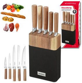Set cuțite Klausberg KB 7981, 6 piese, Oțel inoxidabil, Suport, Maro/grafit