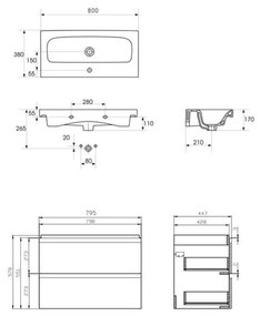 Set B277 mobilier cu lavoar Cersanit, Moduo 80 cm, alb