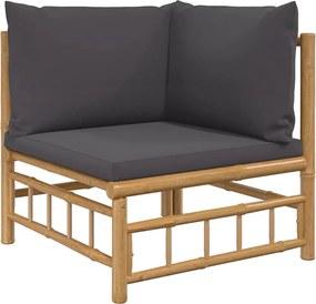 vidaXL Canapea colțar de grădină, perne gri închis, bambus