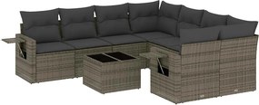 vidaXL Set canapele de grădină, 9 piese, cu perne, gri, poliratan