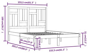 Cadru pat 5FT King Size, alb, 150x200 cm, lemn masiv de pin Alb, 150 x 200 cm