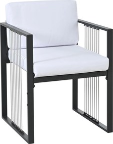 Set de grădină 7 piese pentru 6 persoane, masă din sticlă securizată, 4 scaune împletite și 2 taburete pentru picioare, Negru+Alb