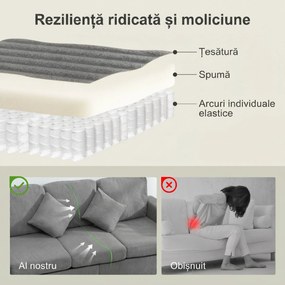 HOMCOM Divan 3 Locuri cu Pouf de Depozitare din Velur cu Nervuri 196x139x85 cm, Gri | Aosom Romania