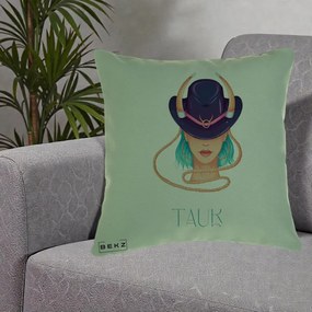 Perna Personalizata Zodie Taur, 40x40 cm, Verde, Husa Detasabila, Perna Inclusa, BEKZ®