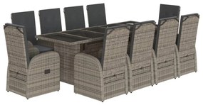 3277620 vidaXL Set mobilier de grădină cu perne, 11 piese, gri, poliratan