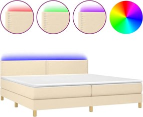 vidaXL Pat cu arcuri, saltea și LED, crem, 200x200 cm, textil