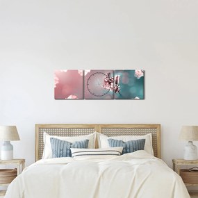Tablou - Fluture între flori (cu ceas) (90x30 cm)