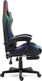 RESIGILAT- Scaun gaming, sistem iluminare bandă LED RGB, masaj în perna lombară, suport picioare, Negru/Gri