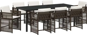 vidaXL Set de masă pentru grădină 9 pcs Maro poliratan