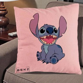 Perna Personalizata Stitch Zambitor, 40x40 cm, Roz, Husa Detasabila, Perna Inclusa, BEKZ®