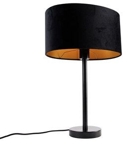 Lampă de masă neagră cu abajur oval din catifea neagră 35cm - Simplo