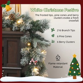HOMCOM Ghirlanda de Crăciun Ø25x183 cm cu 50 de Lumini LED, Conuri de Pin și Boabe | Aosom Romania
