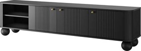 Comodă TV Vesper 187 cm trei uși - negru cu mânere aurii / picioare sferice