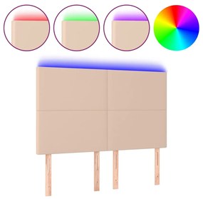 Tablie de pat cu LED, cappuccino, 144x5x118 128 cm, piele eco 1, Cappuccino, 144 x 5 x 118 128 cm