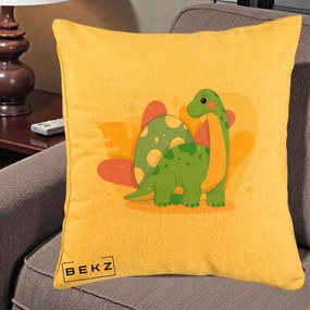 Perna Personalizata Dinozaur cu Ou Pastelat, 40x40 cm, Galben, Husa Detasabila, Perna Inclusa, BEKZ®