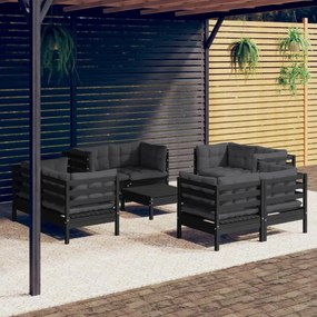 3096068 vidaXL Set mobilier de grădină cu perne, 9 piese, antracit, lemn pin