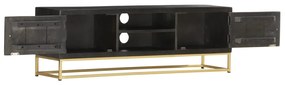 Comoda TV, negru  auriu,120 x 30 x 40 cm, lemn masiv de mango