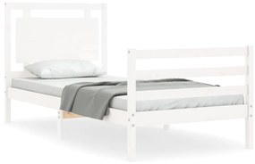 3194017 vidaXL Cadru de pat cu tăblie single, alb, lemn masiv