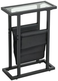 HOMCOM Masă auxiliară îngustă, colț de canapea din metal cu suport pentru reviste și blat din sticlă temperată, 40 x 18 x 55,5 cm, negru | Aosom Romania