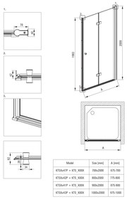 Usa cabina dus pliabila negru mat 90x200 cm Deante Kerria Plus