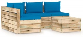 Set mobilier gradina cu perne, 5 piese, lemn verde tratat light blue and brown, 5